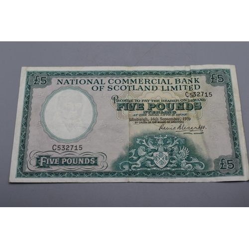 101 - National Commercial Bank of Scotland 1959 Five Pound Bank Note (C532715)