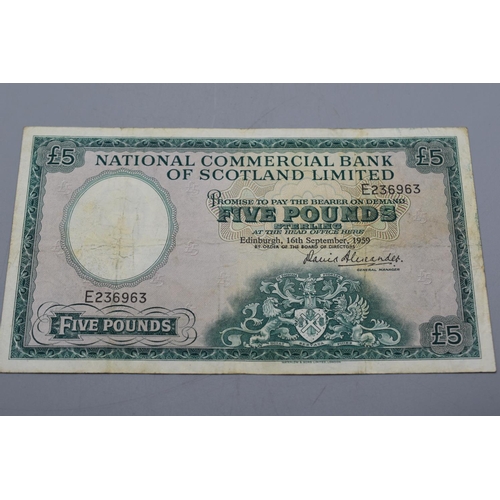 102 - National Commercial Bank of Scotland 1959 Five Pounds Sterling Bank Note (E236963)