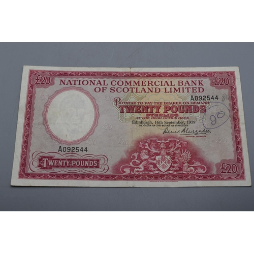 103 - National Commercial Bank of Scotland 1959 Twenty Pounds Bank Note (A092544)