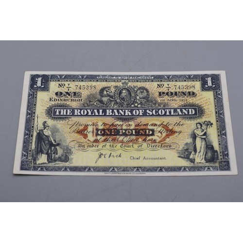 105 - The Royal Bank of Scotland 1953 One Pound Bank Note (Y1745398)