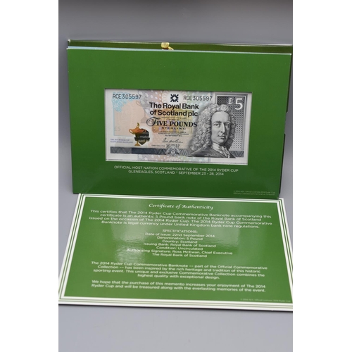 108 - The 2014 Ryder Cup Commemorative Royal Bank of Scotland £5 Bank Note in Case