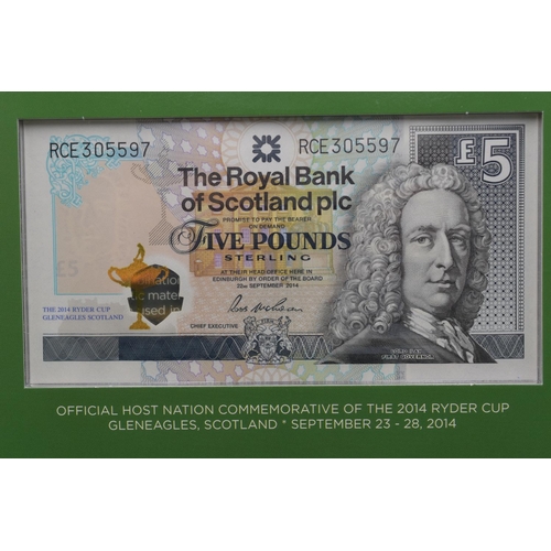 108 - The 2014 Ryder Cup Commemorative Royal Bank of Scotland £5 Bank Note in Case