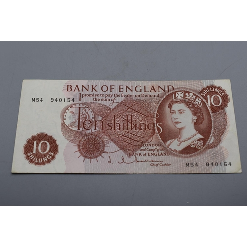 62 - Jasper Hollom (1962-1966) Bank of England 10 Shilling Bank Note (M54 940154)