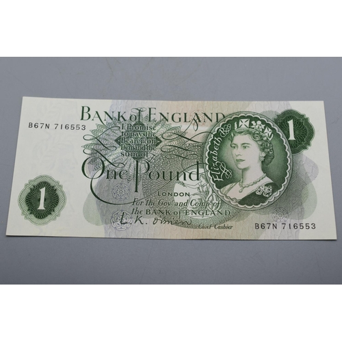 64 - Leslie O'Brien (1955-1962) Bank of England £1 Bank Note (B67N 716553)