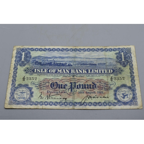 75 - Isle of Man Bank Ltd (30th August 1941) Douglas One Pound Bank Note (J32352)