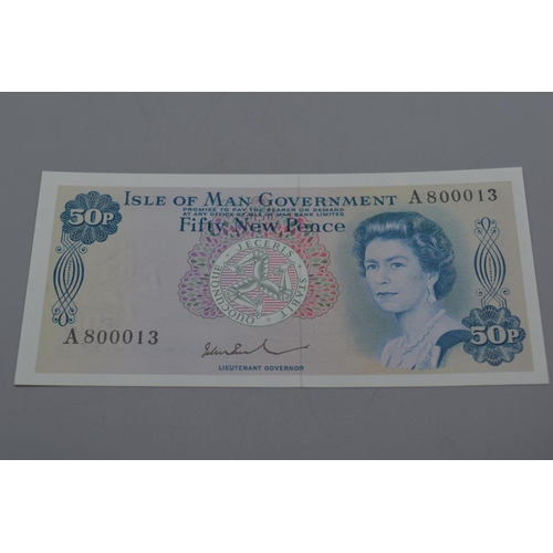 77 - Isle of Man Government Fifty New Pence Bank Note (A800013)