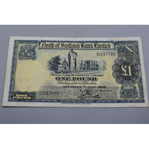 97 - North of Scotland Bank 1945 One Pound Bank Note (D637790)