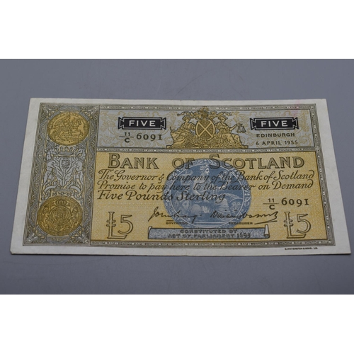 98 - Bank Of Scotland 1955 Five Pounds Sterling Bank Note (11C6091)