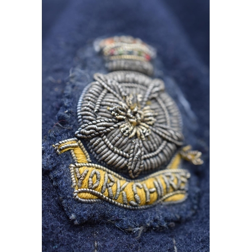 160 - Blue wool service beret with a bullion officers Yorkshire regiment badge