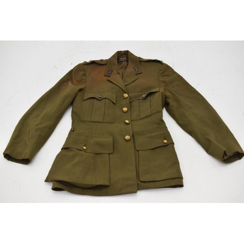 112 - WW2 British army officers khaki uniform tunic with belt. Tailored by Nicholls London. Named to Origi... 