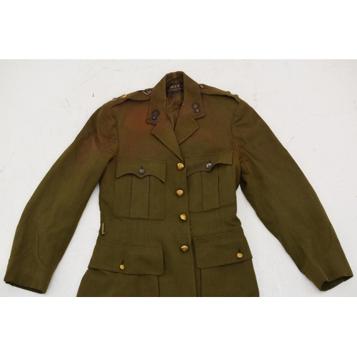 112 - WW2 British army officers khaki uniform tunic with belt. Tailored by Nicholls London. Named to Origi... 