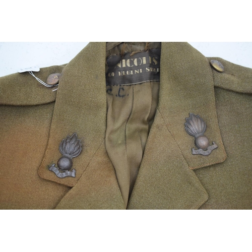 112 - WW2 British army officers khaki uniform tunic with belt. Tailored by Nicholls London. Named to Origi... 