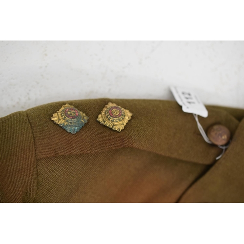 112 - WW2 British army officers khaki uniform tunic with belt. Tailored by Nicholls London. Named to Origi... 