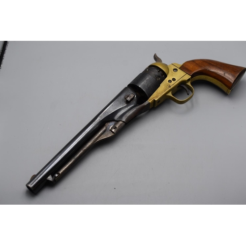 155 - Blue steel brass and wood blank firing replica of an 1851 colt revolver. New York address on the bar... 