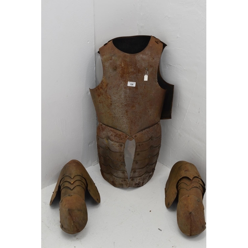 156 - Part suit armour. Comprising breast plate, backplate, tassets and both arm defences, with brass flow... 