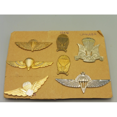 208 - Seelction of Parachute Qualification Badge From Various Countries including Iraq and Canada