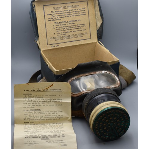 68 - WW2 British civilian gas mask in original card box plus original ARP instruction leaflet dated 1938.... 