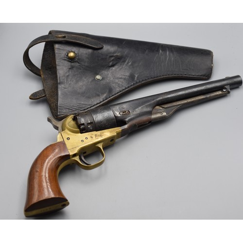 155 - Blue steel brass and wood blank firing replica of an 1851 colt revolver. New York address on the bar... 