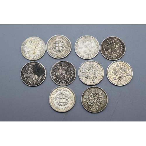 60 - Ten GB Silver Three Pence Coins (1885 - 1940) Mixed Grade