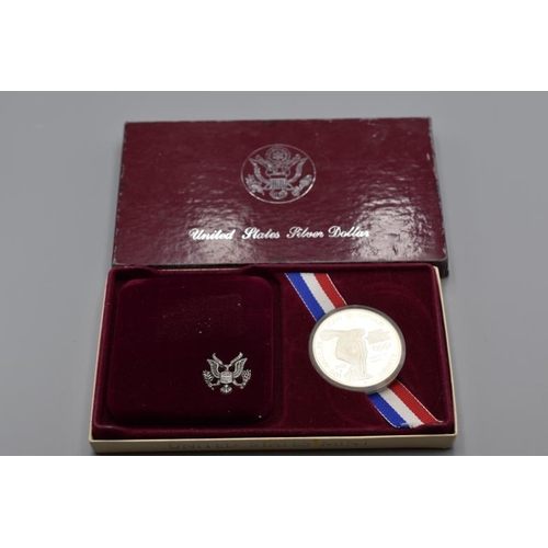 75 - USA Los Angeles Olympiad Silver Dollar with Display Case and Box