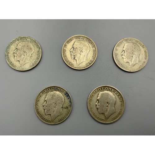 1 - Selection of 5 George V Silver One Florin Coins