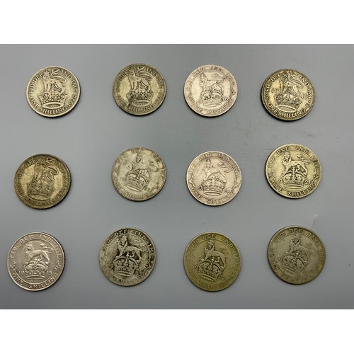 10 - Selection of 12 George V and George VI Silver One Shilling Coins