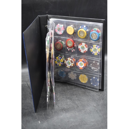 51 - Folder with 5 Sleeves containing Approx 57 Poker Chip's Including Las Vegas Nevada, Dunes, Dessert P... 