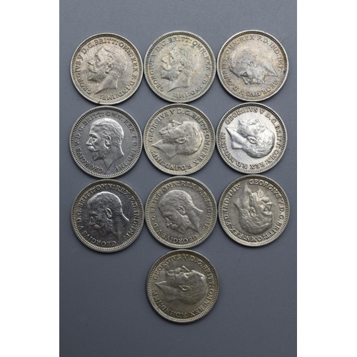 33 - Ten George V Silver 3d Coins