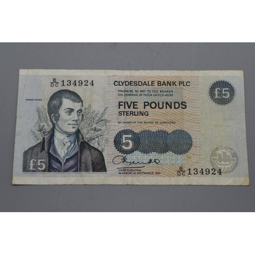 98 - Clydesdale Bank PLC Robert Burns Five Pound Sterling Bank Note (EDC134924)