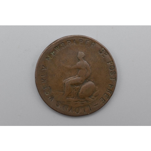 55 - George III Penny Counter Stamped Lloyds Weekly Newspaper on Both sides