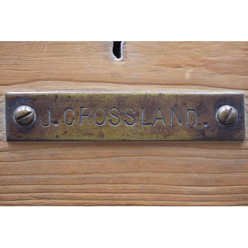 123 - Old Pine Sailors Ditty Box engraved Brass name plate with 'J Crossland'