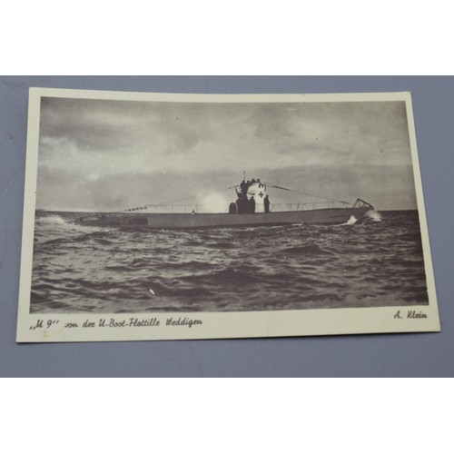 164 - WWII Original German U Boat Postcard of a U9 and a Large Photo of U Boat Commander Prien