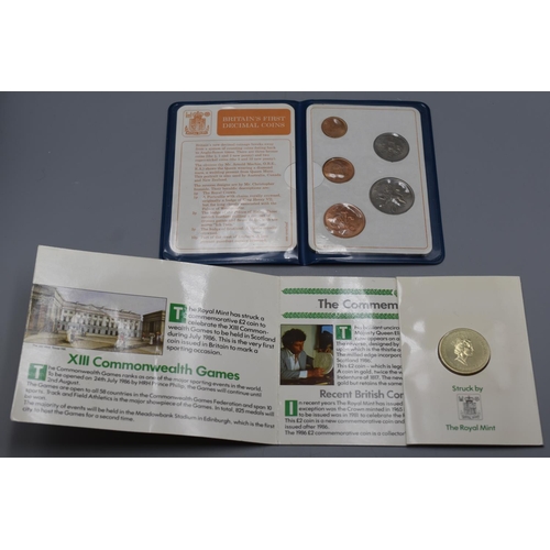 42 - The Royal Mint 1986 Commonwealth Games Commemorative £2 Coin and a First Decimal Coin Collection