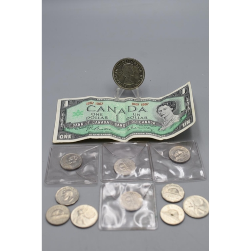 55 - Mixed Selection Including a Canadian 1959 80% Silver Dollar (23g) a 1967 Centenary Note and Other Co... 