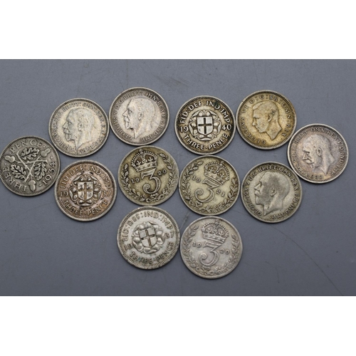 56 - Selection of 12 Pre 1947 Silver Threepence Coins