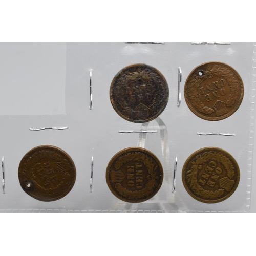 57 - Selection of 5 Indian Head Cent Coins (1889, 1892, 1893,1901, and 1907)