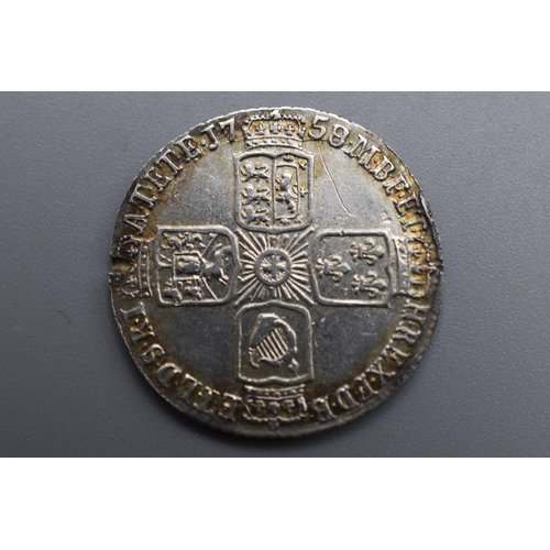 63 - Charles II 1758 Silver Sixpence