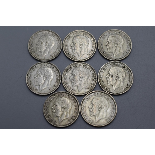 94 - Selection of 8 George V Shillings (1930 to 1937)