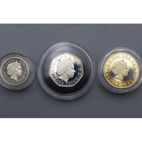 112 - Royal Mint United Kingdom 2003 Silver Proof Piedfort 3 Coin Collection complete with Case and Certif... 