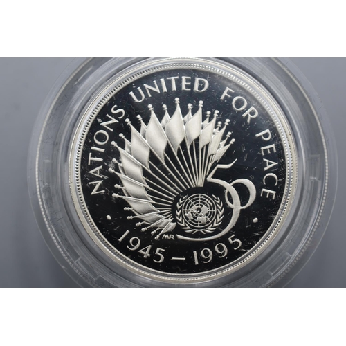 116 - Royal Mint 50th Anniversary of The United Nations Silver Proof Piedfort Two Pound Coin Complete with... 