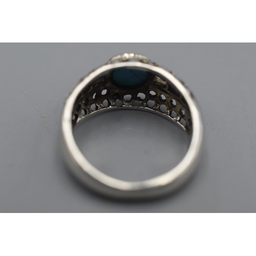 3 - Silver 925 Size UK M Ring With Turquoise Stone and Intricate Design.