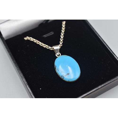 63 - Silver 925 Necklace with Large Turquoise Stoned Pendant Complete with Presentation Box