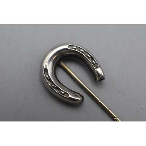 65 - Silver Horse Shoe themed Stick Pin Complete with Presentation Box