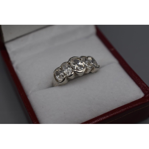 66 - Silver 925 Five stoned Clear Ring in Presentation  Box