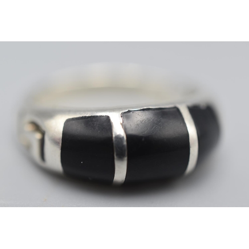 70 - Silver 925 Ring with Black Stones in Presentation Box Size R