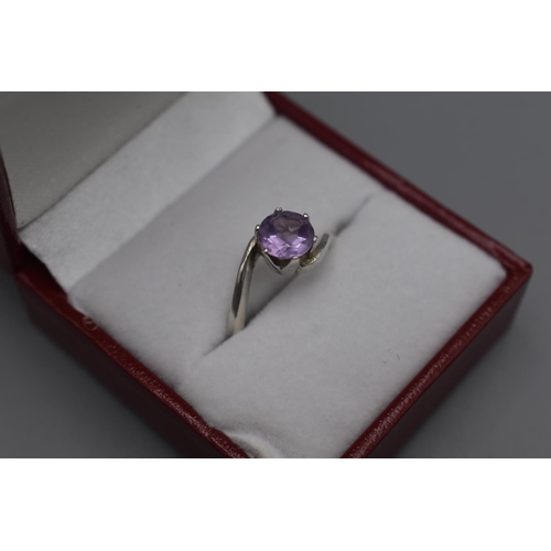 73 - Silver 925 Ring with Large Pink Stone in Presentation Box Size P