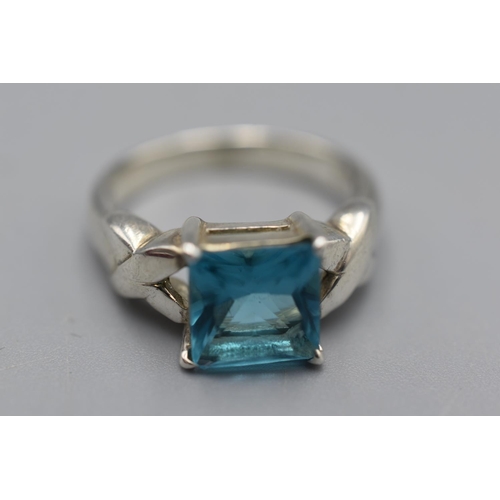 75 - Silver 925 Ring with Aqua Marine Large Stone in Presentation Box Size O