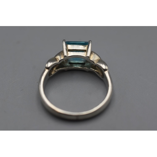 75 - Silver 925 Ring with Aqua Marine Large Stone in Presentation Box Size O