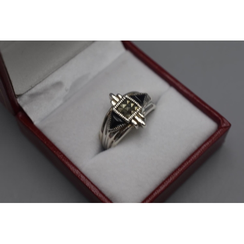 78 - Silver 925 Art Deco Style Ring (Size R) Complete with Presentation Box