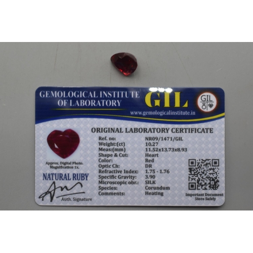 81 - Heart Cut Red Natural Ruby 10.27ct Complete with Certificate